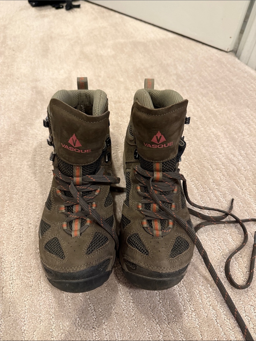 Vasque Men's Olive Brown Hiking Boots with Orange Detail
